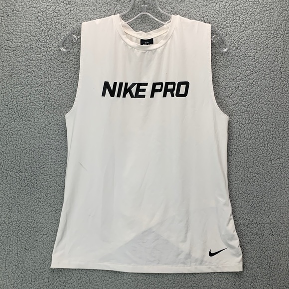 Nike Tank Top Dri-Fit Women’s Size L White Sleeveless Shirt Swoosh Gym Pro‎ - Picture 1 of 11